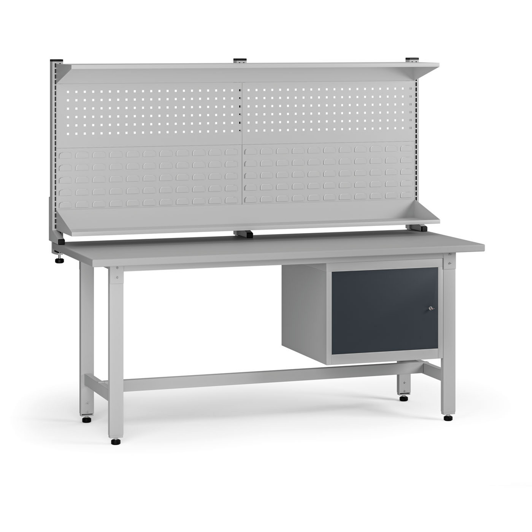 Výškově nastavitelný dílenský stůl G5 s nástavbou, 1800 x 750 x 800-1000 mm, 1x skříňka, grafit