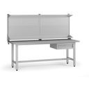Výškově nastavitelný dílenský stůl G5 s nástavbou, 2100 x 750 x 800-1000 mm, 1x kontejner, 1 zásuvka, šedá