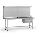 Výškově nastavitelný dílenský stůl G5 s nástavbou, 2100 x 750 x 800-1000 mm, 1x kontejner, 2 zásuvky, šedá