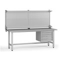 Výškově nastavitelný dílenský stůl G5 s nástavbou, 2100 x 750 x 800-1000 mm, 1x kontejner, 4 zásuvky, šedá