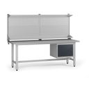 Výškově nastavitelný dílenský stůl G5 s nástavbou, 2100 x 750 x 800-1000 mm, 1x skříňka, grafit