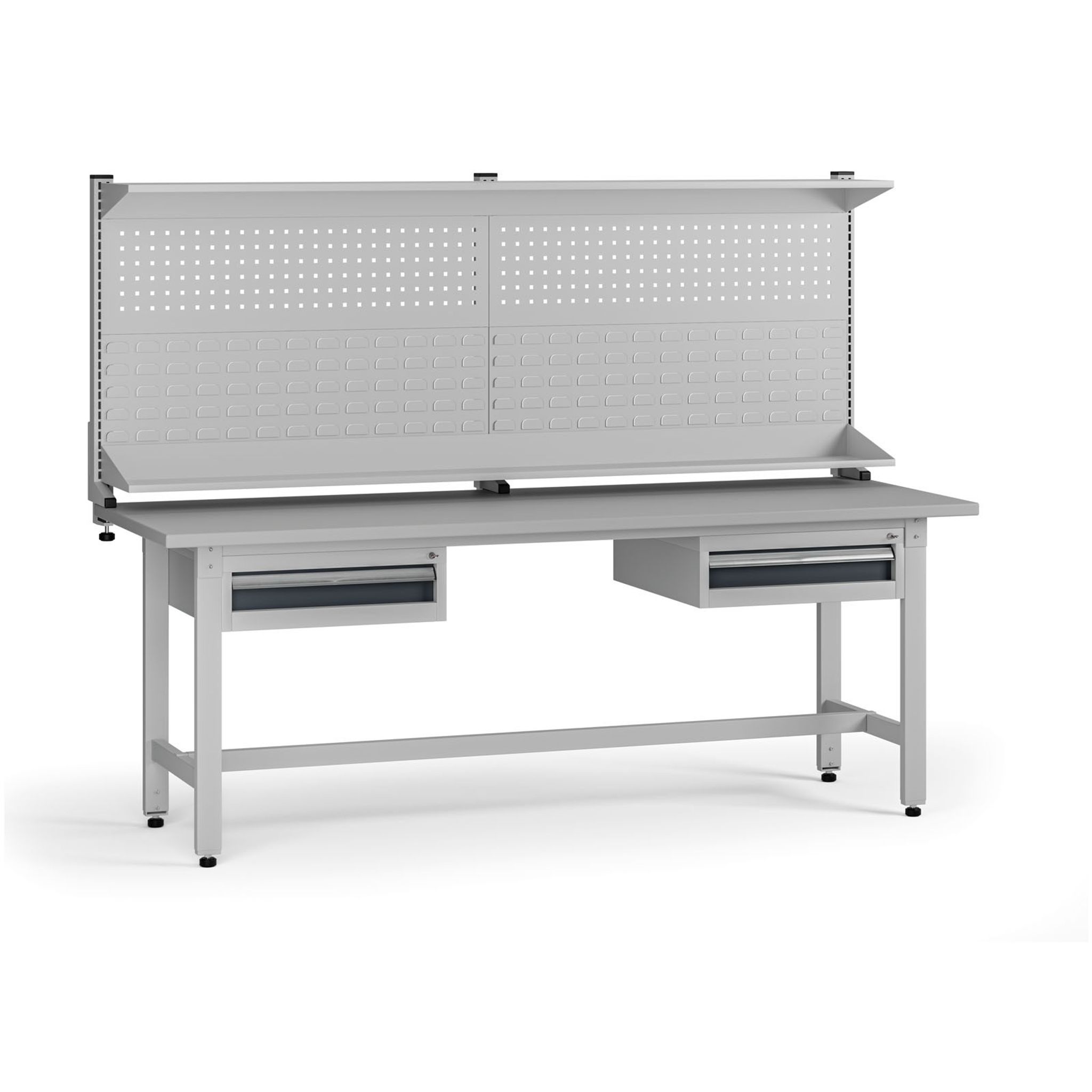 Výškově nastavitelný dílenský stůl G5 s nástavbou, 2100 x 750 x 800-1000 mm, 2x kontejner, 2 zásuvky, grafit