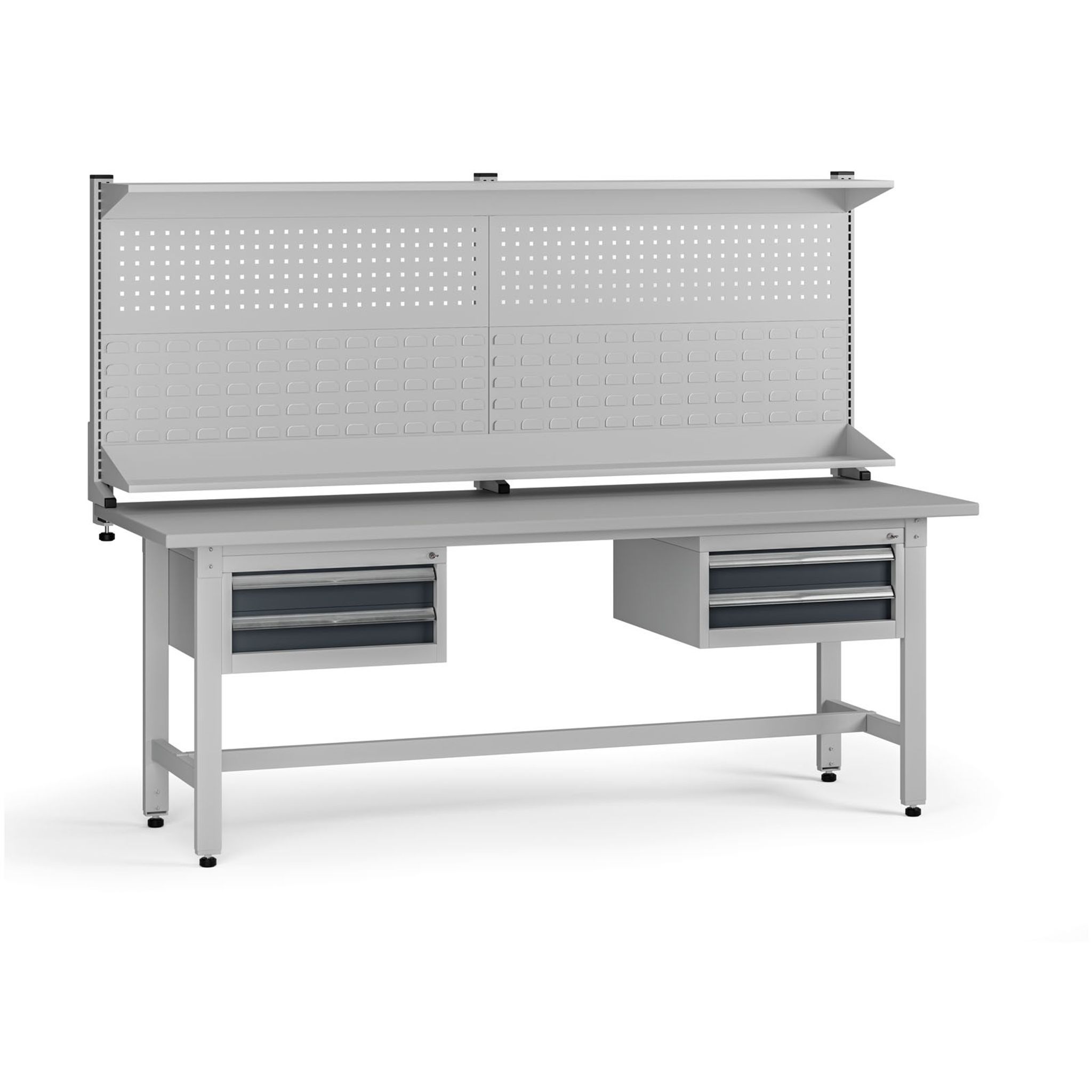 Výškově nastavitelný dílenský stůl G5 s nástavbou, 2100 x 750 x 800-1000 mm, 2x kontejner, 4 zásuvky, grafit