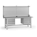 Výškově nastavitelný dílenský stůl G5 s nástavbou, 2100 x 750 x 800-1000 mm, 2x kontejner, 8 zásuvek, šedá