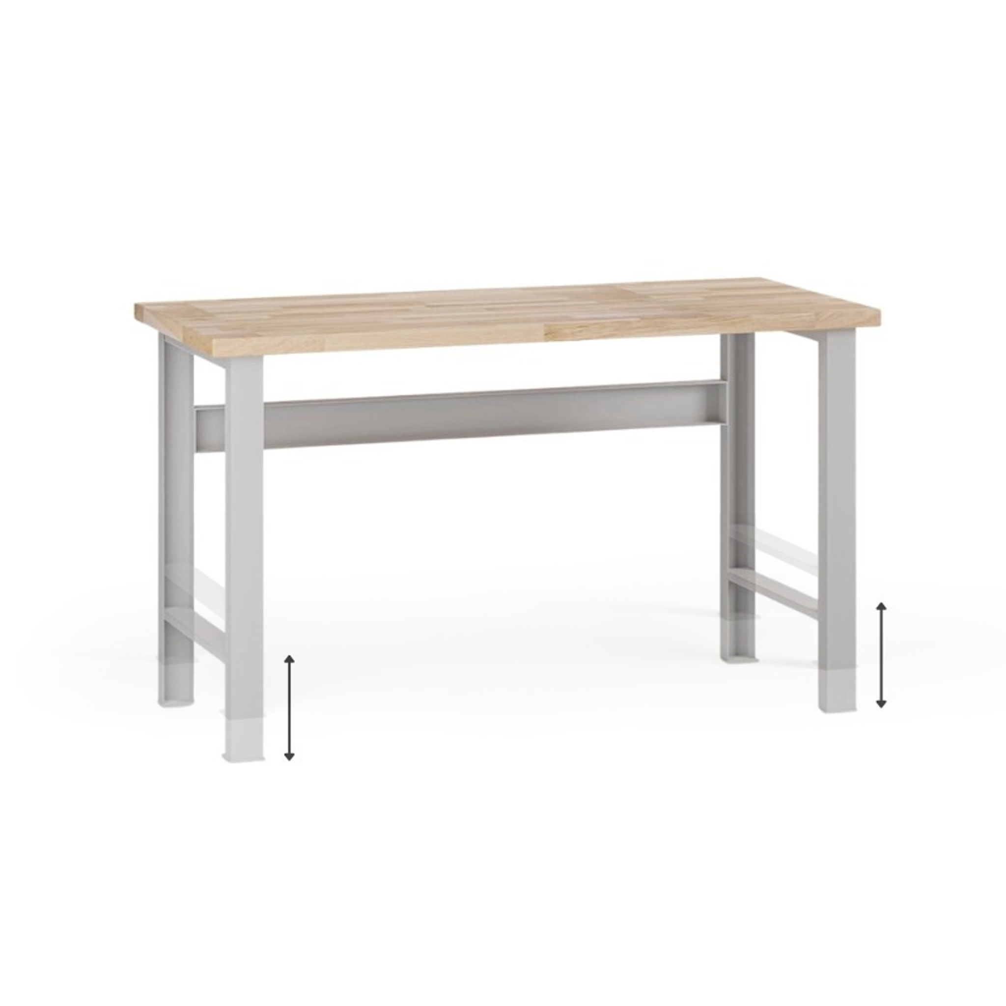 Výškově nastavitelný dílenský stůl G7, buková spárovka, 1500 x 685 x 840-1040 mm