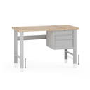 Výškově nastavitelný dílenský stůl G7, buková spárovka, 1500 x 800 x 840-1040 mm, 1x kontejner, 3 zásuvky, šedá