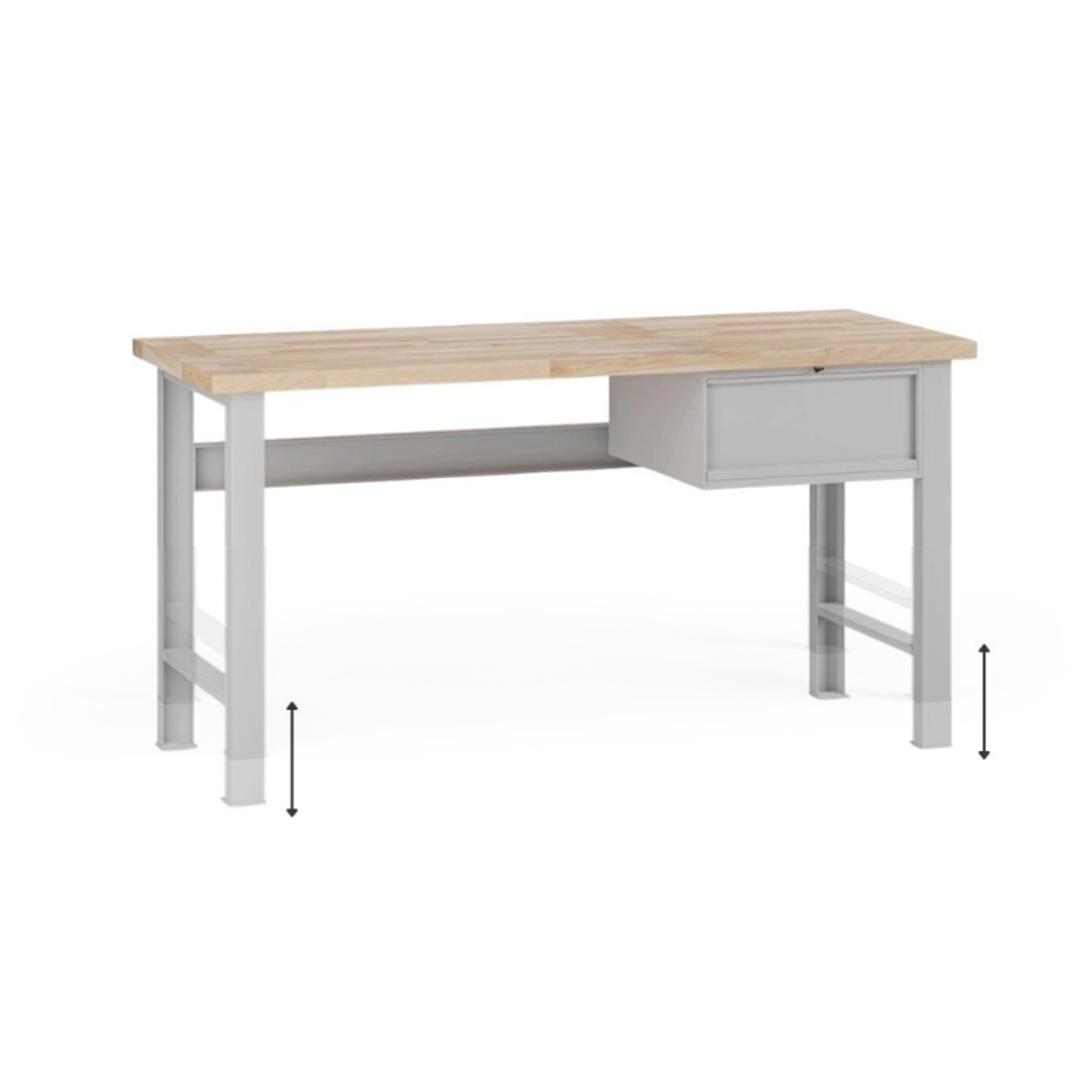 Výškově nastavitelný dílenský stůl G7, buková spárovka, 1700 x 685 x 840-1040 mm, 1x kontejner, 1 zásuvka, šedá