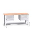 Výškově nastavitelný pracovní stůl do dílny G3 se 2 závěsnými boxy na nářadí, buková spárovka, 8 zásuvek, 2000 x 685 x 840 - 1050 mm, šedá