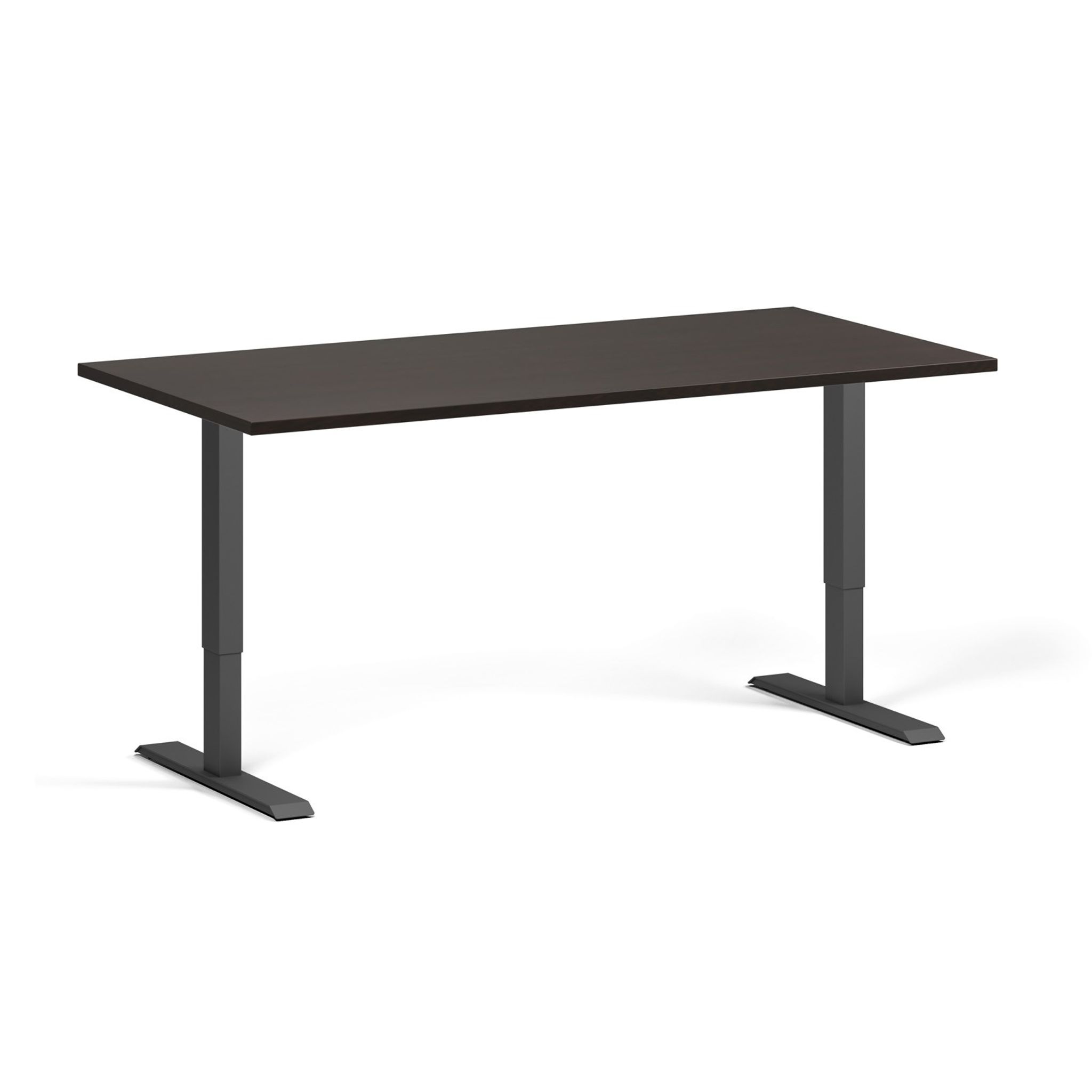 Výškově nastavitelný stůl, 1 motor, 745 - 1235 mm, deska 1600 x 800 mm, černá podnož, wenge