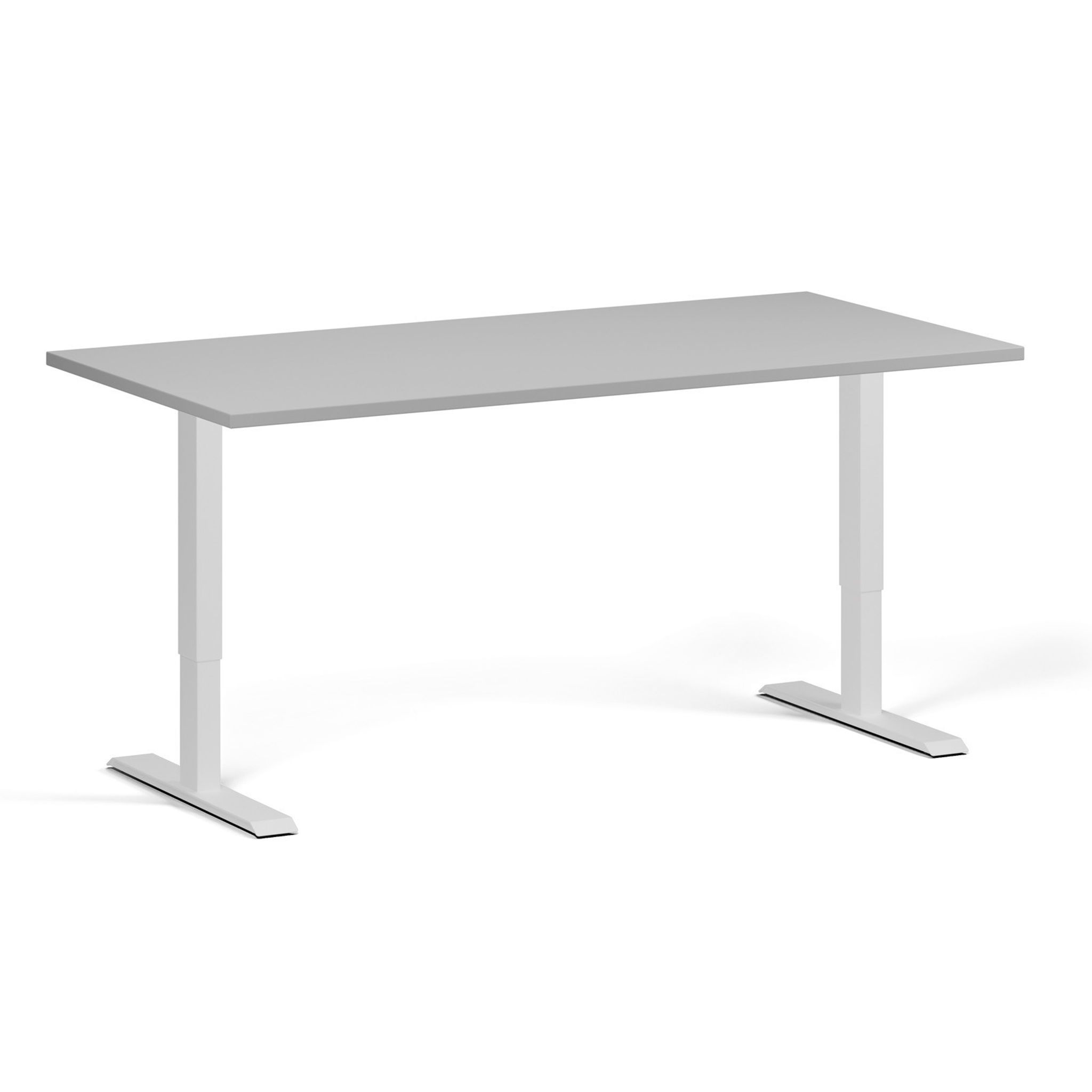 Výškově nastavitelný stůl, 160x80 cm, 1 motor, bílá podnož, šedá