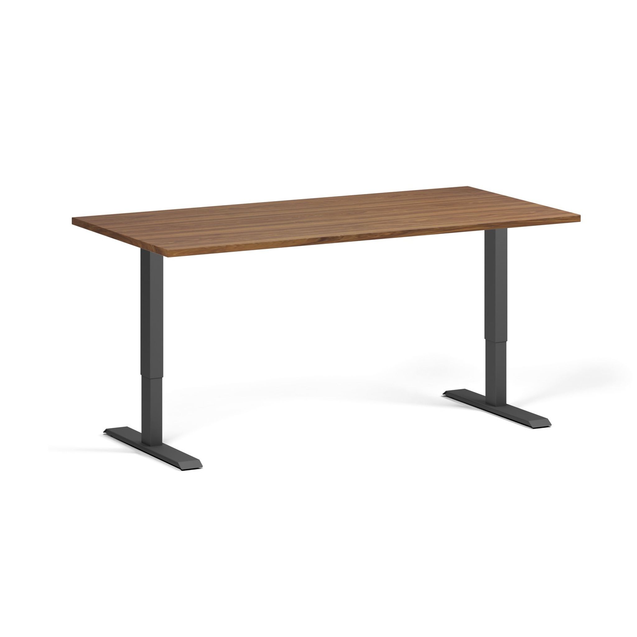 Výškově nastavitelný stůl, 160x80 cm, 1 motor, černá podnož, ořech
