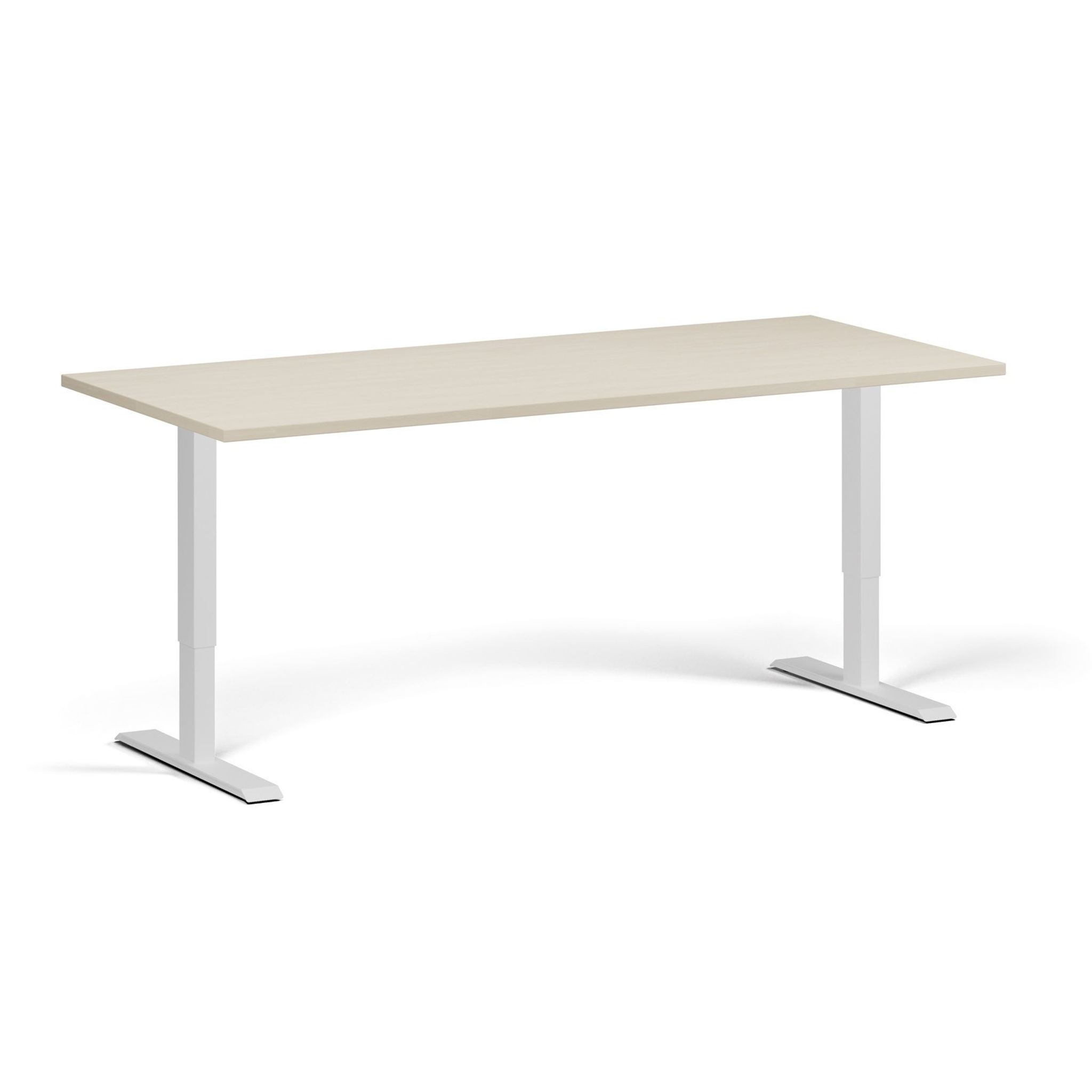 Výškově nastavitelný stůl, 180x80 cm, 1 motor, bílá podnož, bříza