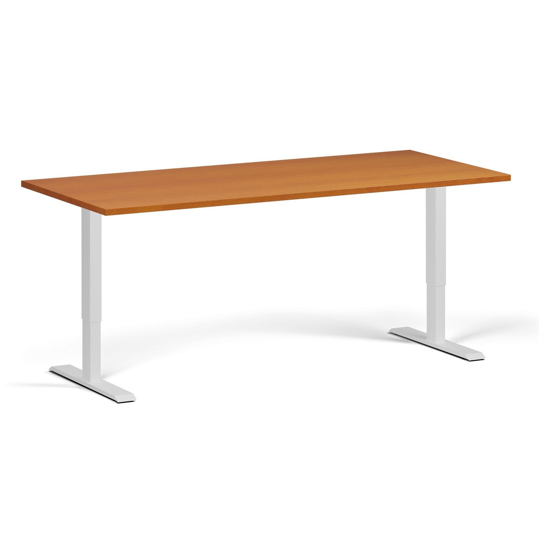 Výškově nastavitelný stůl, 180x80 cm, 1 motor, bílá podnož, třešeň