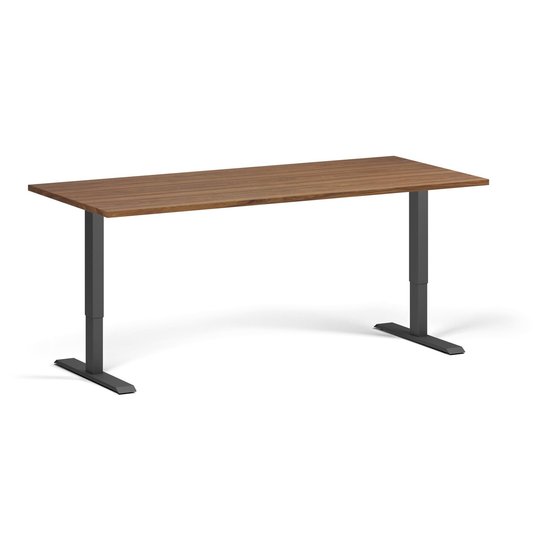 Výškově nastavitelný stůl, 180x80 cm, 1 motor, černá podnož, ořech