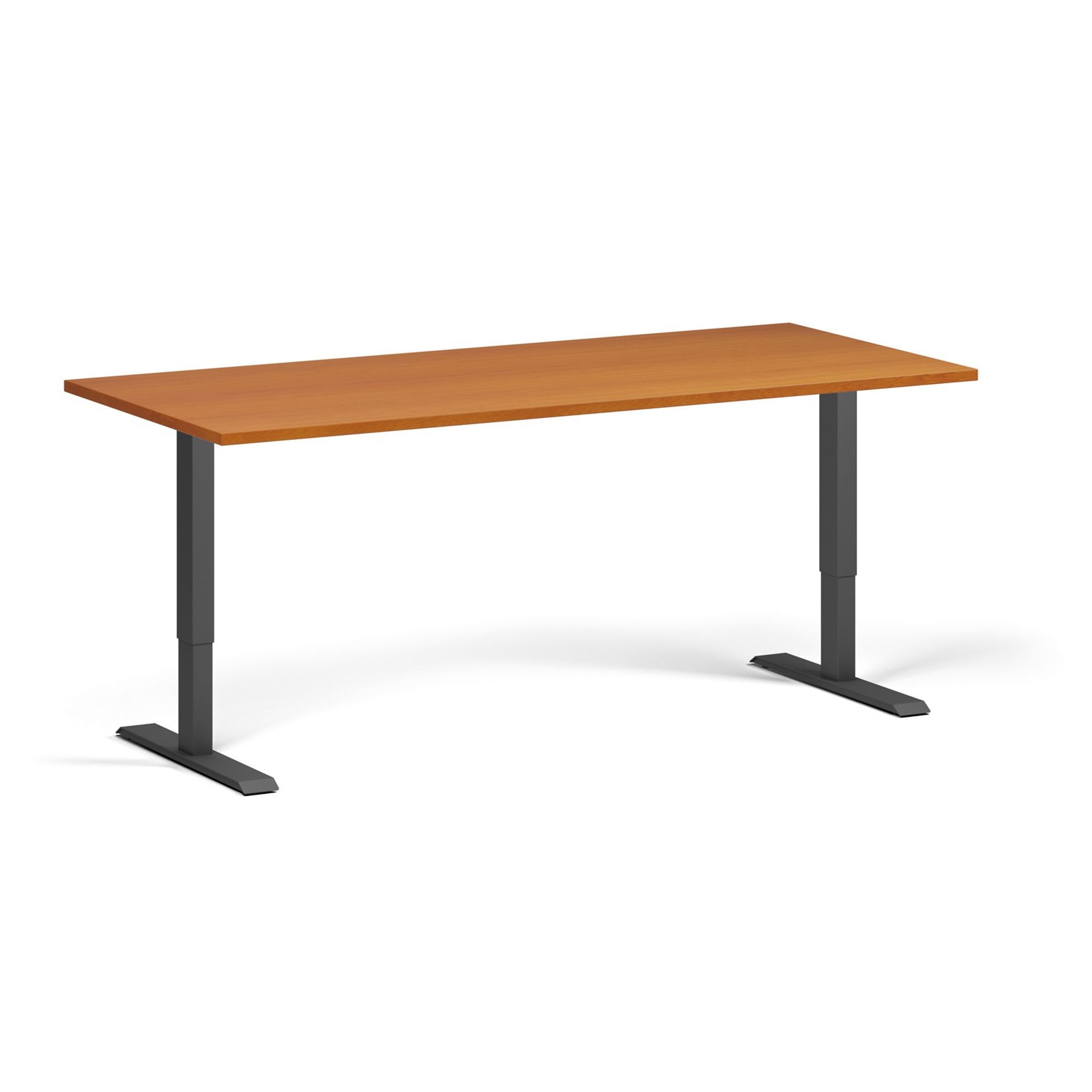Výškově nastavitelný stůl, 180x80 cm, 1 motor, černá podnož, třešeň