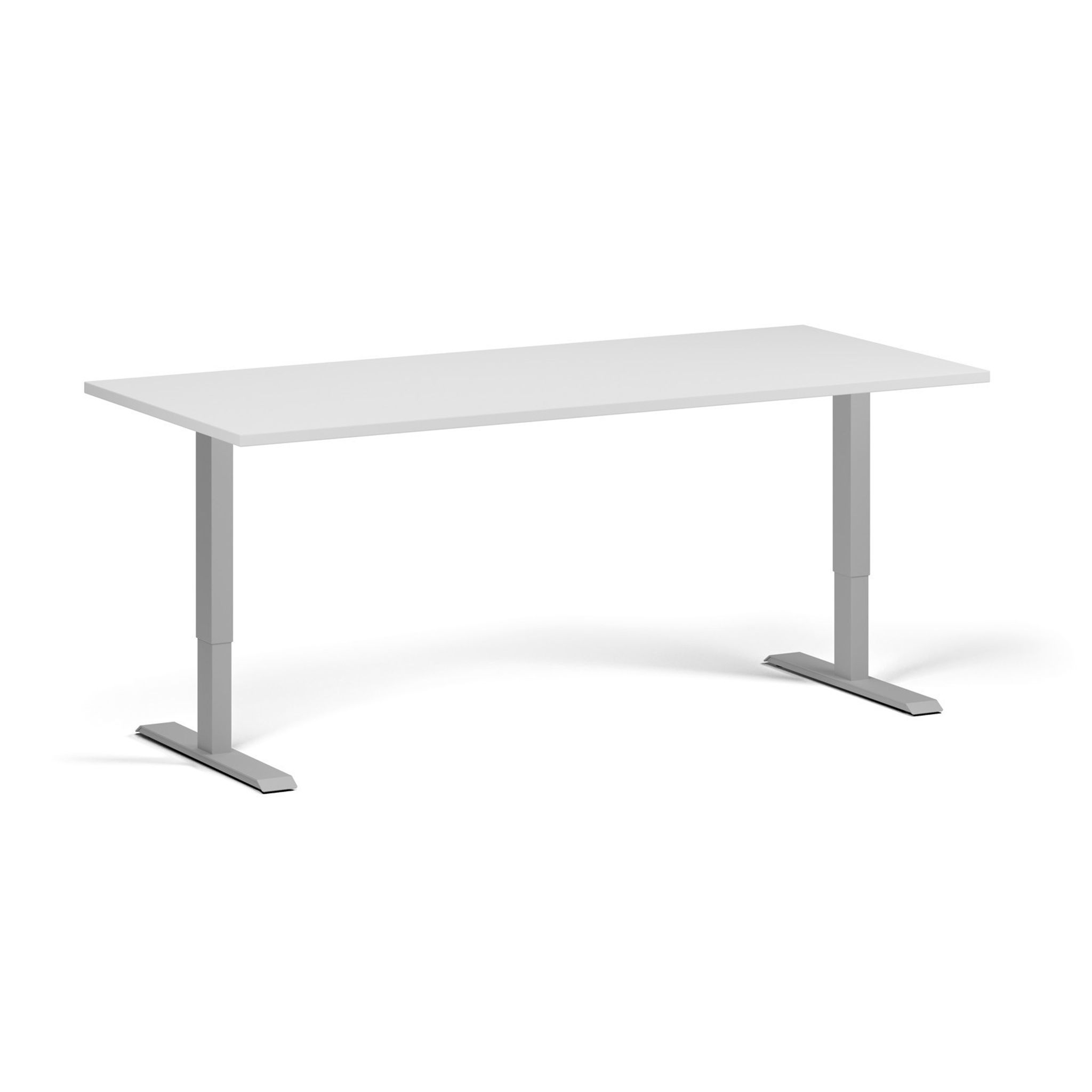 Výškově nastavitelný stůl, 180x80 cm, 1 motor, šedá podnož, bílá