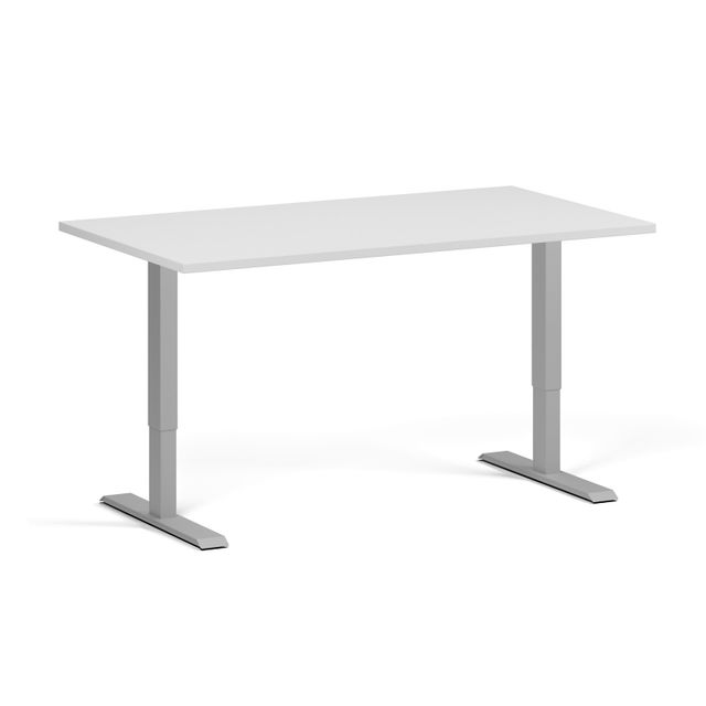 Výškově nastavitelný stůl, 2 motory, 745 - 1215 mm, deska 1400 x 800 mm, šedá podnož, bílá