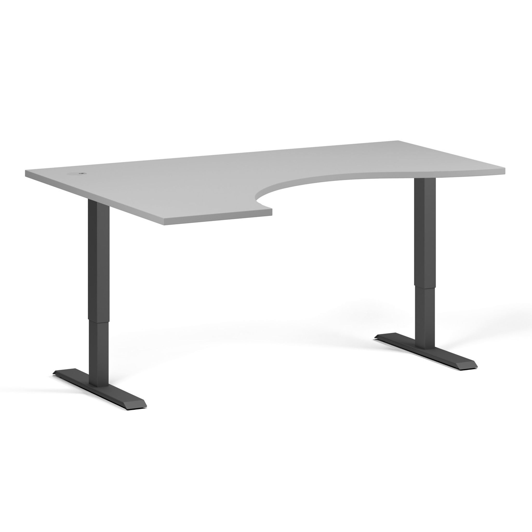 Výškově nastavitelný stůl, 2 motory, 745-1215 mm, ergonomický levý, deska 1600x1200 mm, černá podnož, šedá