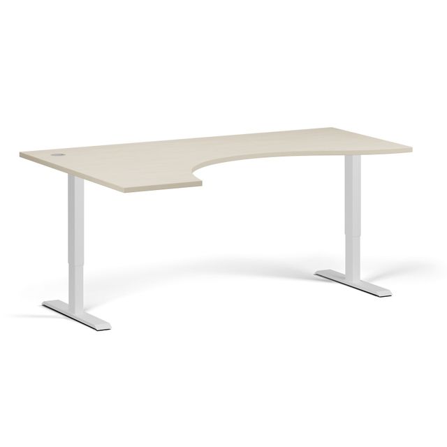 Výškově nastavitelný stůl, 2 motory, 745 - 1215 mm, ergonomický levý, deska 1800 x 1200 mm, bílá podnož, bříza