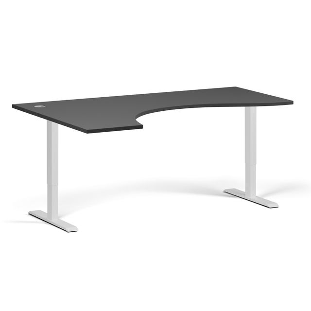 Výškově nastavitelný stůl, 2 motory, 745 - 1215 mm, ergonomický levý, deska 1800 x 1200 mm, bílá podnož, grafit