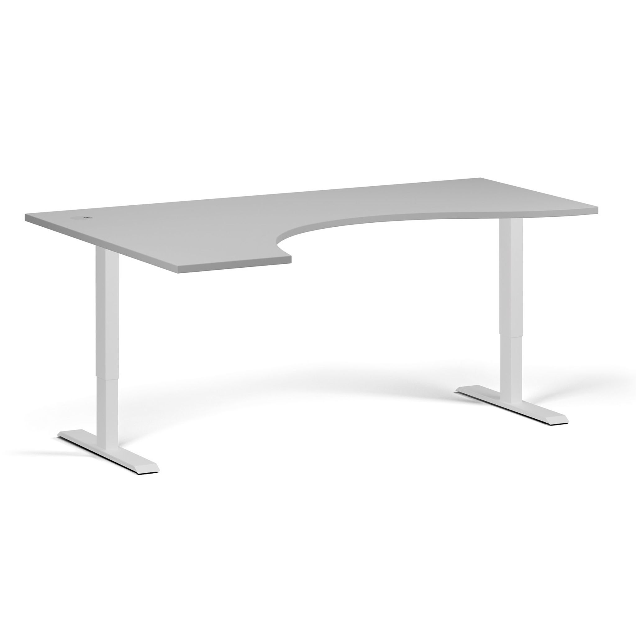 Výškově nastavitelný stůl, 2 motory, 745 - 1215 mm, ergonomický levý, deska 1800 x 1200 mm, bílá podnož, šedá