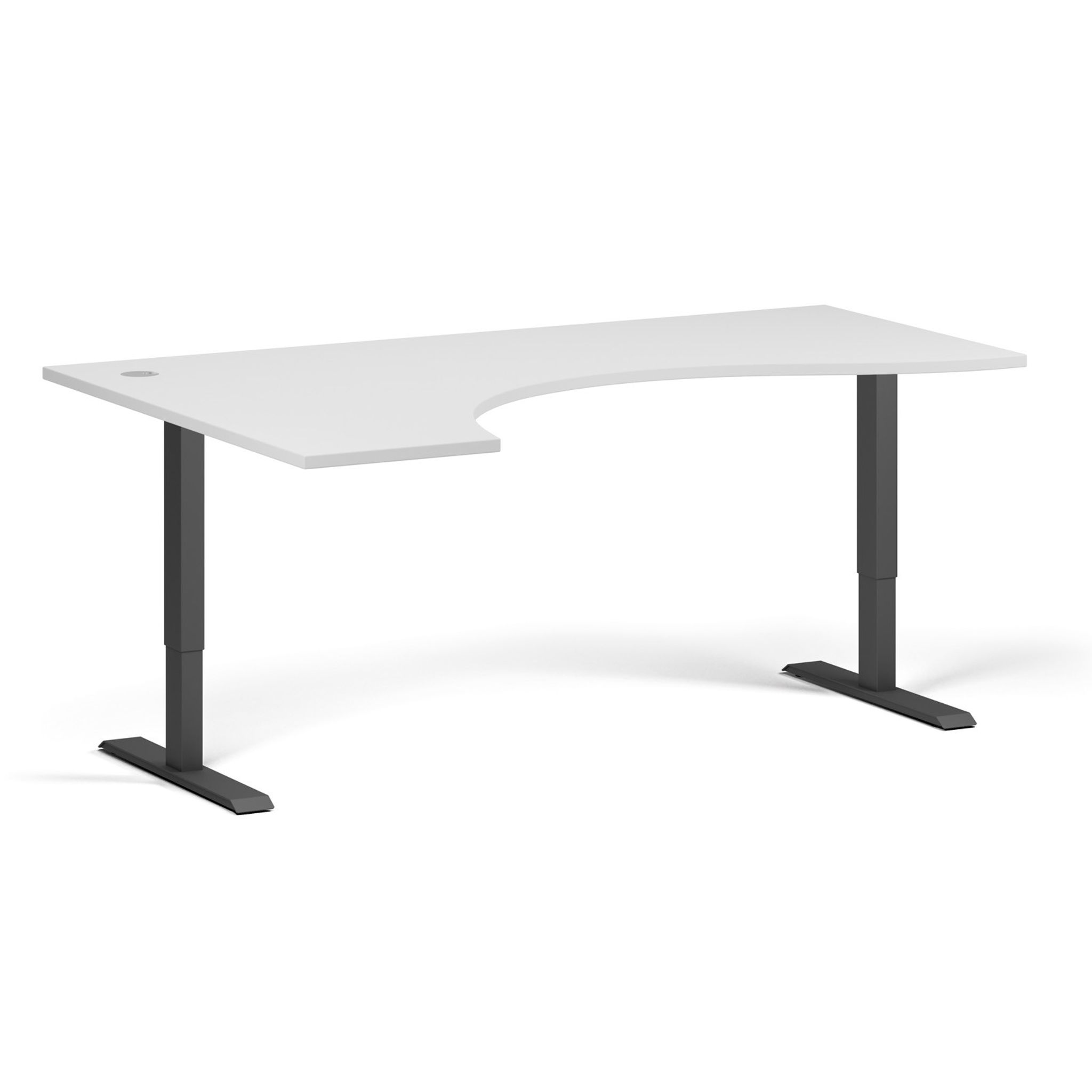 Výškově nastavitelný stůl, 2 motory, 745 - 1215 mm, ergonomický levý, deska 1800 x 1200 mm, černá podnož, bílá