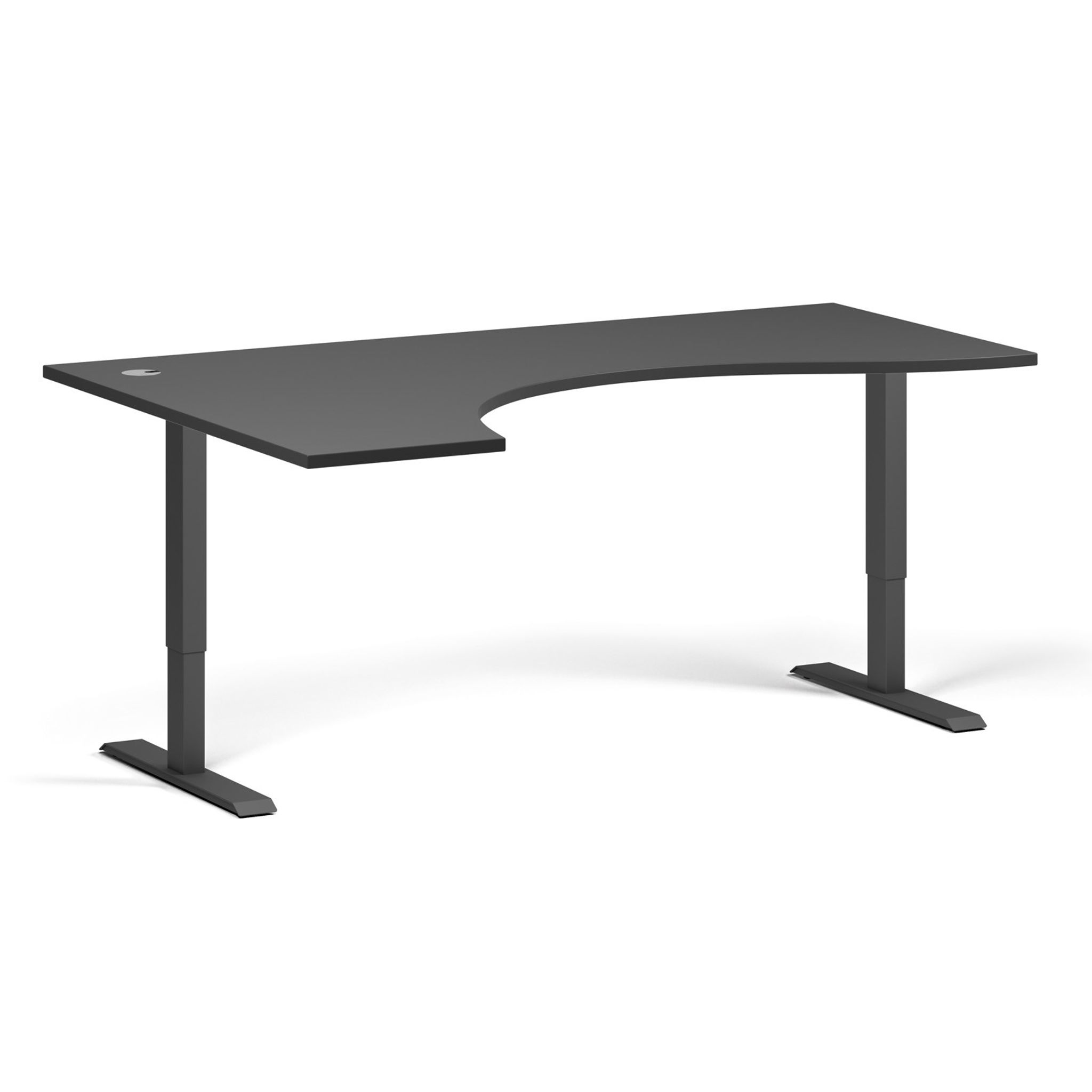 Výškově nastavitelný stůl, 2 motory, 745 - 1215 mm, ergonomický levý, deska 1800 x 1200 mm, černá podnož, grafit