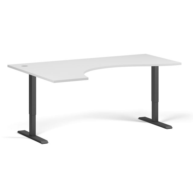Výškově nastavitelný stůl, 2 motory, 745-1215 mm, ergonomický levý, deska 1800x1200 mm, černá podnož, bílá