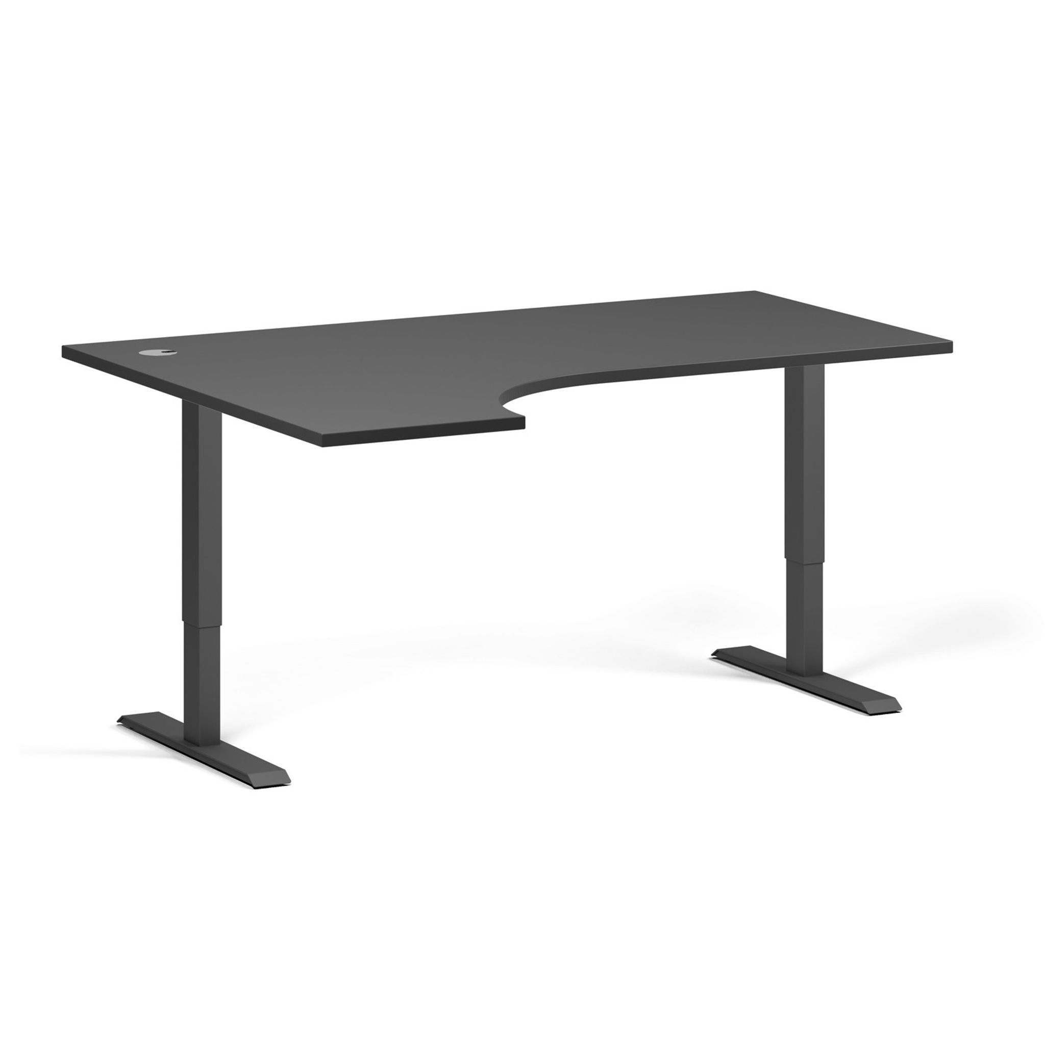 Výškově nastavitelný stůl, 2 motory, 745-1215 mm, rohový levý, deska 1600x1200 mm, černá podnož, grafit