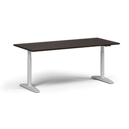 Výškově nastavitelný stůl OBOL, 180x80 cm, 2 motory, bílá zaoblená podnož, wenge