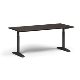 Výškově nastavitelný stůl OBOL, 180x80 cm, 2 motory, černá zaoblená podnož, wenge