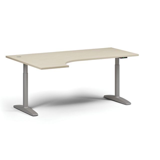 Výškově nastavitelný stůl OBOL, elektrický, 675-1325 mm, rohový levý, deska 1800x1200 mm, šedá zaoblená podnož