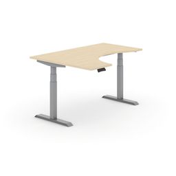 Výškově nastavitelný stůl PRIMO ADAPT, elektrický, 1600 x 1200 x 625-1275 mm, ergonomický levý, bříza, šedá podnož