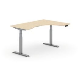 Výškově nastavitelný stůl PRIMO ADAPT, elektrický, 1600 x 1200 x 625-1275 mm, ergonomický pravý, bříza, šedá podnož