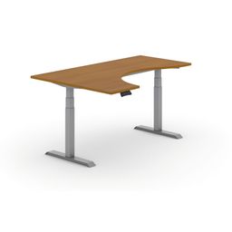 Výškově nastavitelný stůl PRIMO ADAPT, elektrický, 1800 x 1200 x 625-1275 mm, ergonomický levý, třešeň, šedá podnož