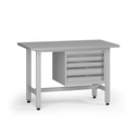 Výškovo nastaviteľný dielenský stôl G5, 1200 x 750 x 800-1000 mm, 1x kontajner, 4 zásuvky, sivá