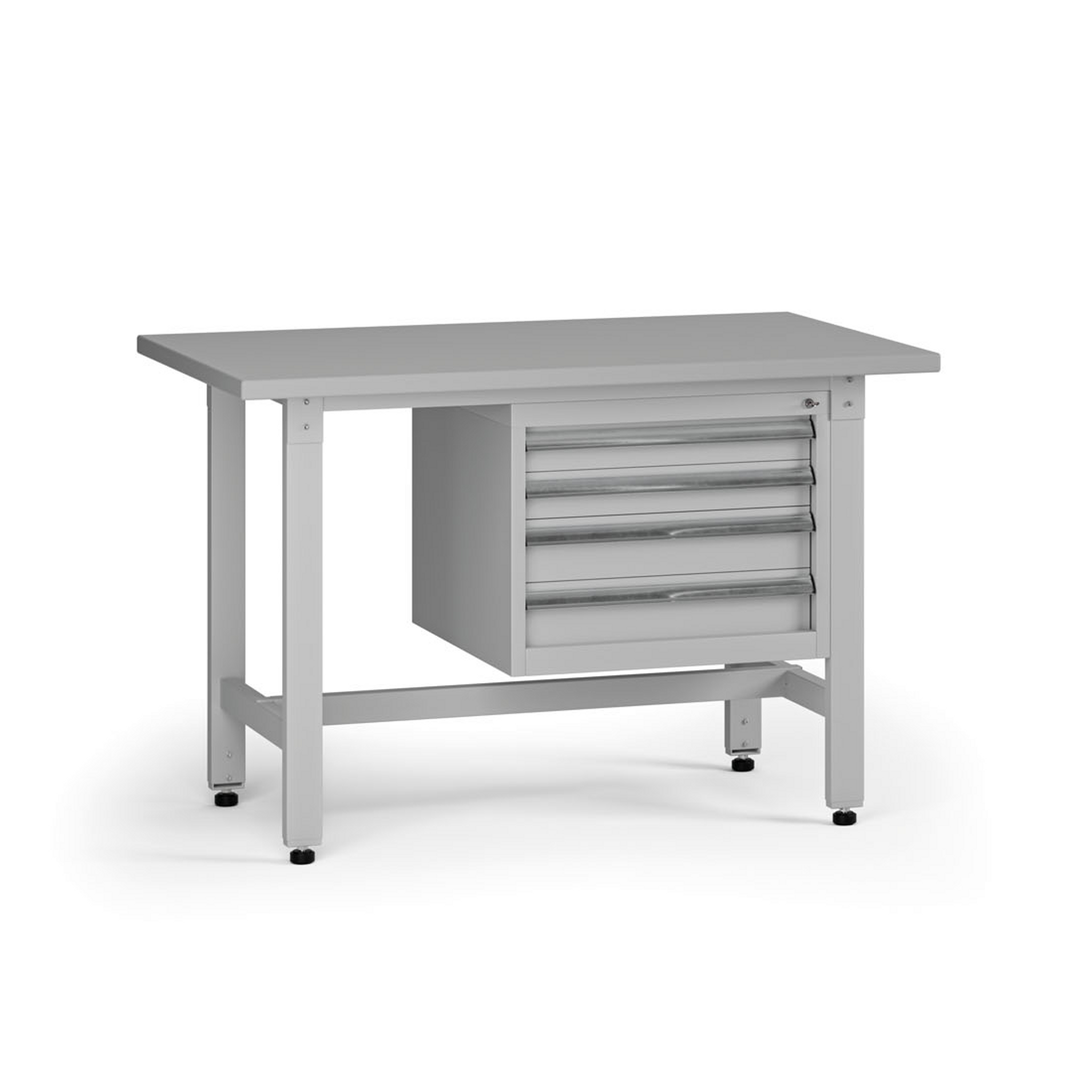Výškovo nastaviteľný dielenský stôl G5, 1200 x 750 x 800-1000 mm, 1x kontajner, 4 zásuvky, sivá
