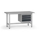Výškovo nastaviteľný dielenský stôl G5, 1500 x 750 x 800-1000 mm, 1x kontajner, 3 zásuvky, grafit