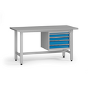 Výškovo nastaviteľný dielenský stôl G5, 1500 x 750 x 800-1000 mm, 1x kontajner, 4 zásuvky, modrá