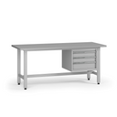 Výškovo nastaviteľný dielenský stôl G5, 1800 x 750 x 800-1000 mm, 1x kontajner, 3 zásuvky, sivá