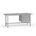 Výškovo nastaviteľný dielenský stôl G5, 1800 x 750 x 800-1000 mm, 1x kontajner, 4 zásuvky, sivá