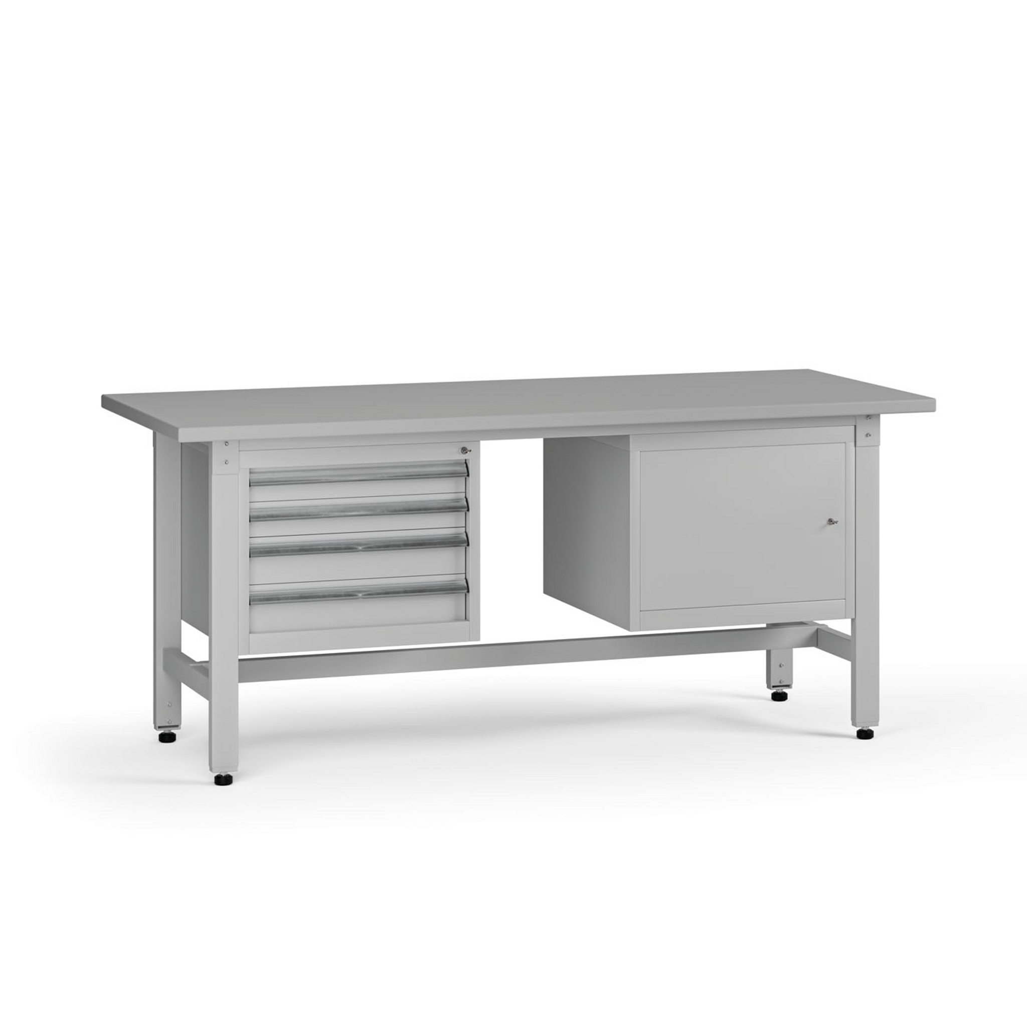 Výškovo nastaviteľný dielenský stôl G5, 1800 x 750 x 800-1000 mm, 1x skrinka, 4 zásuvky