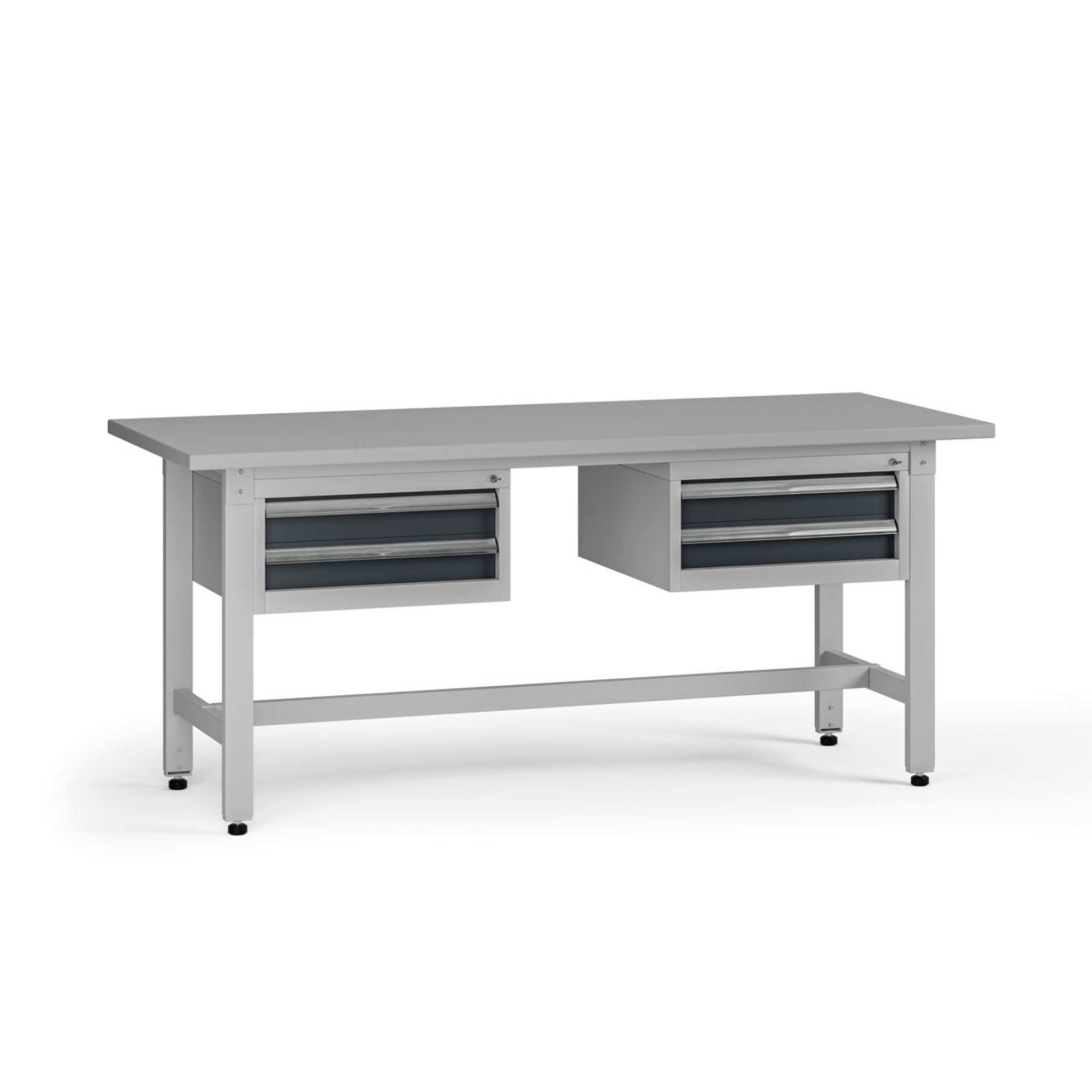 Výškovo nastaviteľný dielenský stôl G5, 1800 x 750 x 800-1000 mm, 2x kontajner, 4 zásuvky, grafit
