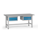 Výškovo nastaviteľný dielenský stôl G5, 1800 x 750 x 800-1000 mm, 2x kontajner, 4 zásuvky, modrá