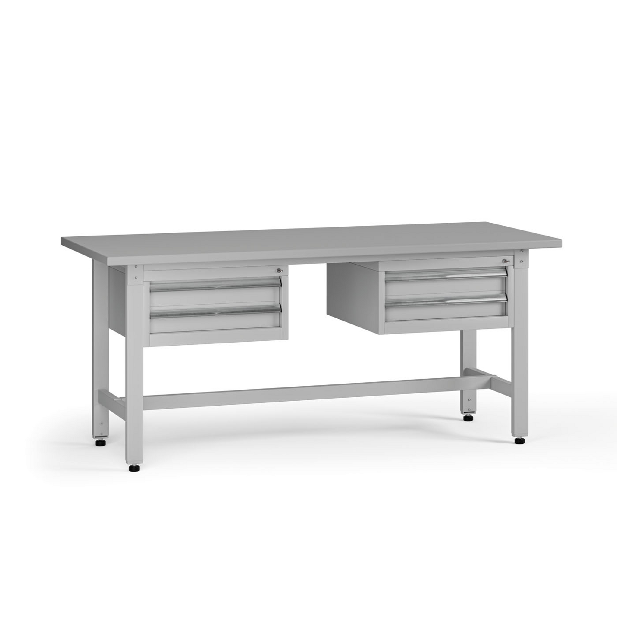 Výškovo nastaviteľný dielenský stôl G5, 1800 x 750 x 800-1000 mm, 2x kontajner, 4 zásuvky