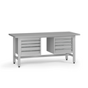 Výškovo nastaviteľný dielenský stôl G5, 1800 x 750 x 800-1000 mm, 2x kontajner, 8 zásuviek, sivá