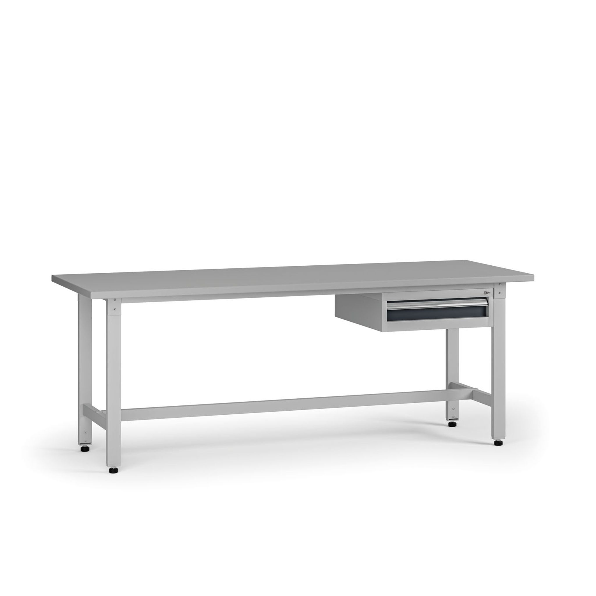 Výškovo nastaviteľný dielenský stôl G5, 2100 x 750 x 800-1000 mm, 1x kontajner, 1 zásuvka, grafit