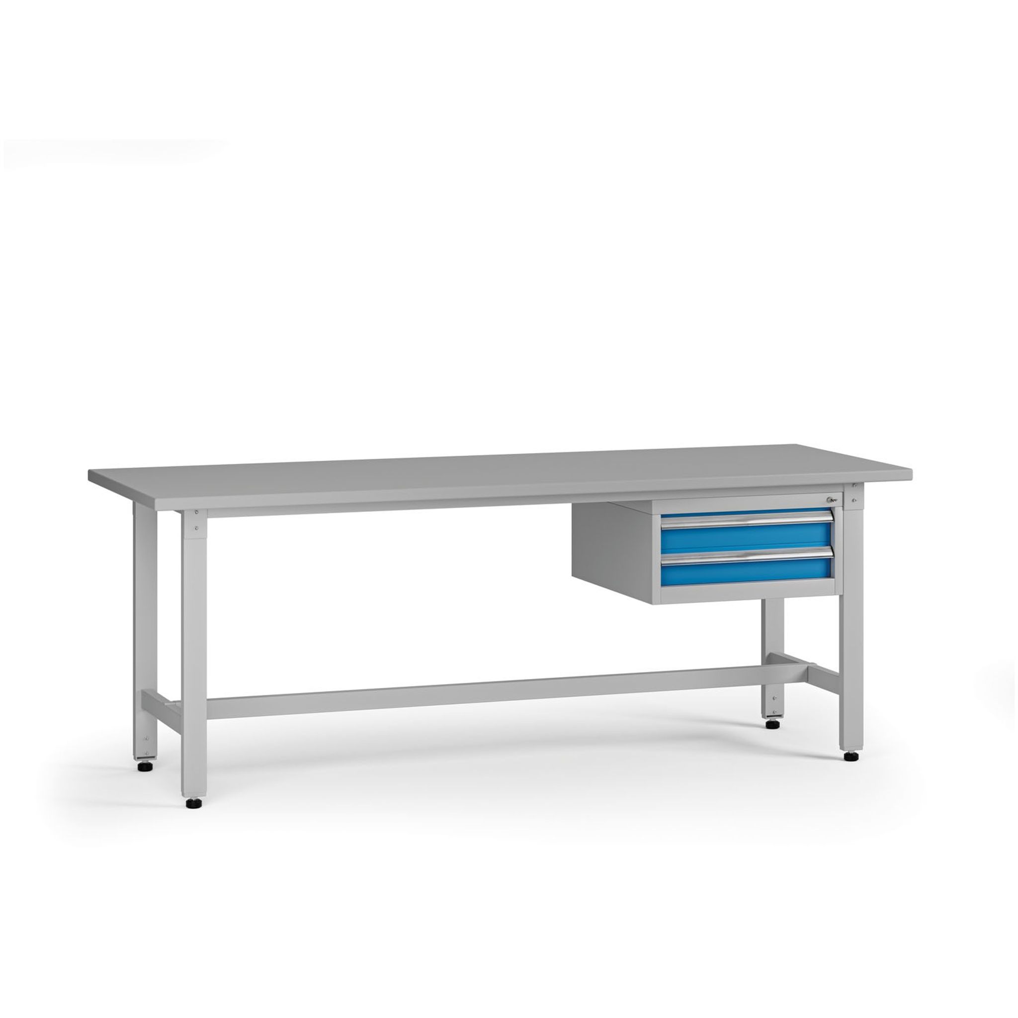 Výškovo nastaviteľný dielenský stôl G5, 2100 x 750 x 800-1000 mm, 1x kontajner, 2 zásuvky