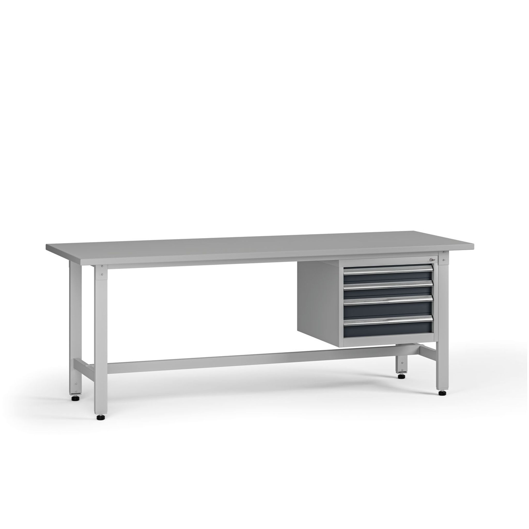 Výškovo nastaviteľný dielenský stôl G5, 2100 x 750 x 800-1000 mm, 1x kontajner, 4 zásuvky, grafit