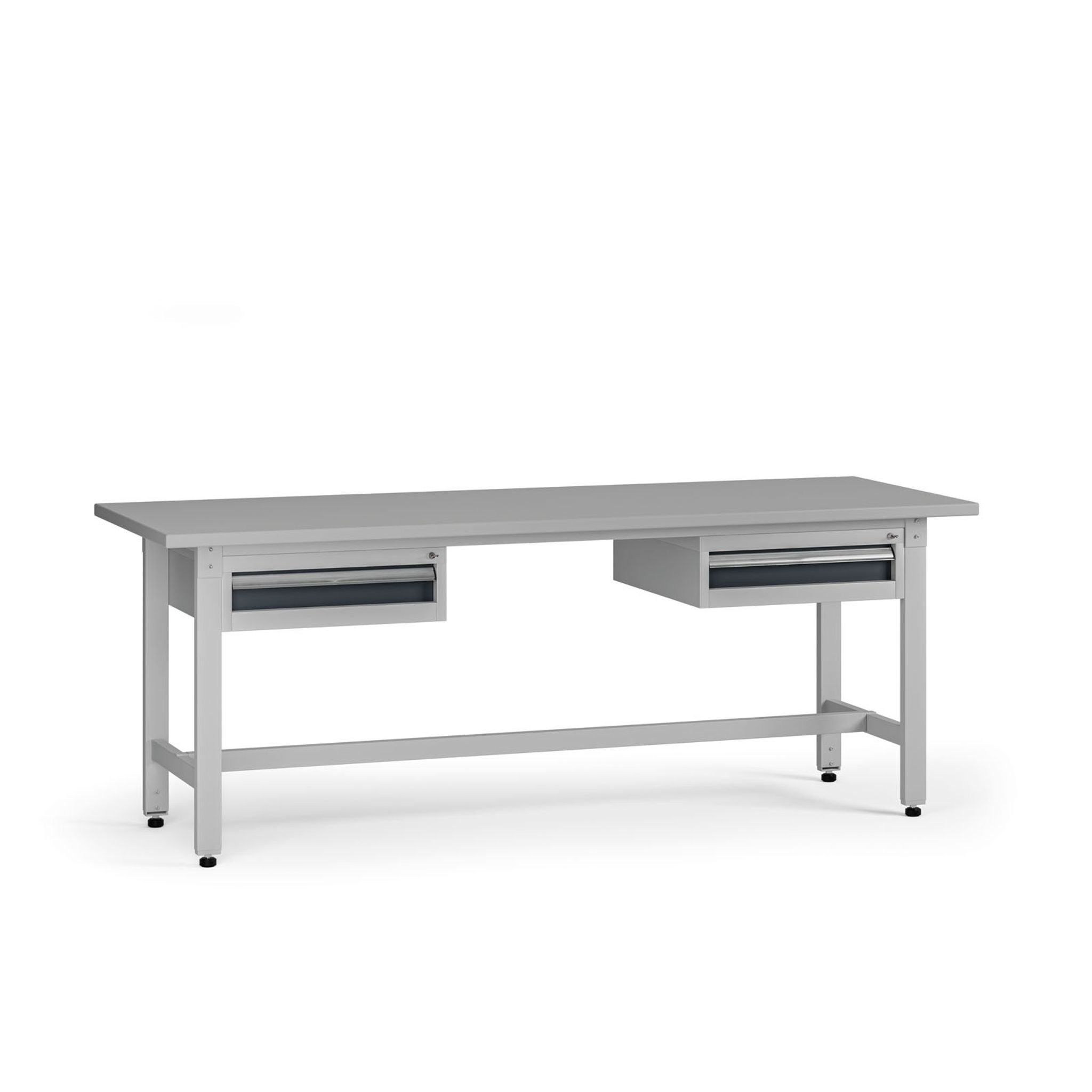 Výškovo nastaviteľný dielenský stôl G5, 2100 x 750 x 800-1000 mm, 2x kontajner, 2 zásuvky, grafit